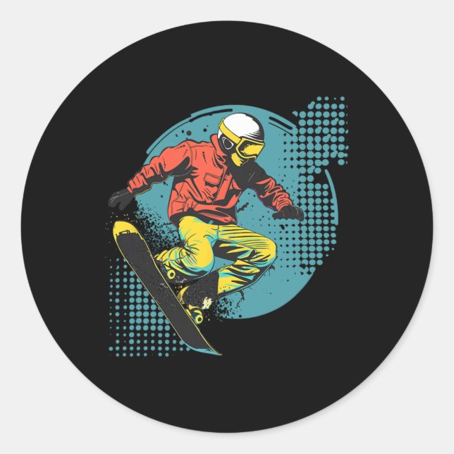 Snowboarder Comic Look Alpine Snowboarding  Classic Round Sticker (Front)