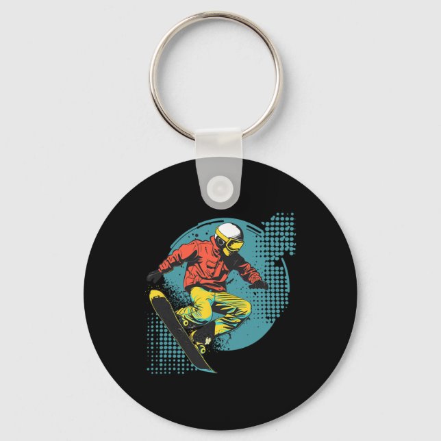 Snowboarder Comic Look Alpine Snowboarding  Key Ring (Front)
