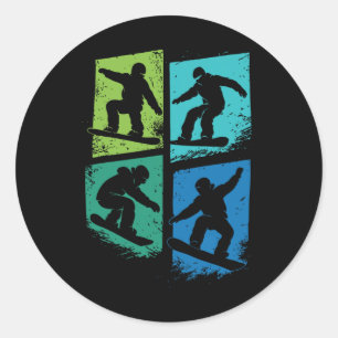 Snowboarder Distressed Colour Block Winter Sports Classic Round Sticker
