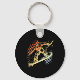 Snowboarder Graphic Retro Style Alpine Snowboardin Key Ring