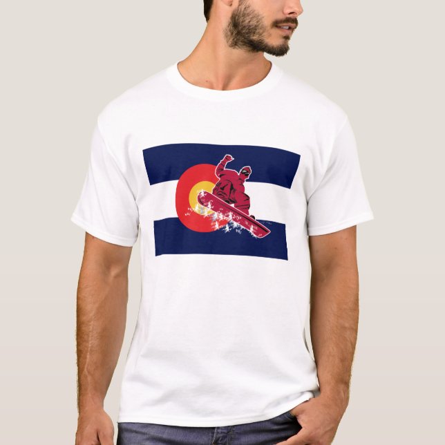 Snowboarder in Colorado Flag T-Shirt (Front)