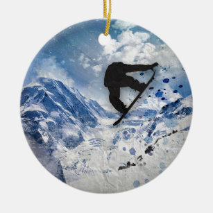 Snowboarder In Flight Ceramic Tree Decoration