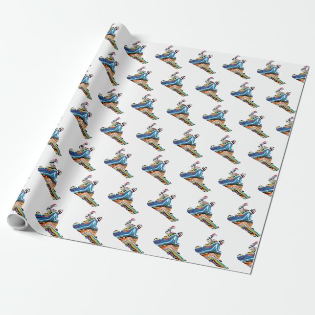 Snowboarder in Psychedelic Cheetah Pattern Wrapping Paper (Unrolled)