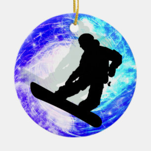 Snowboarder in Whiteout Ceramic Tree Decoration