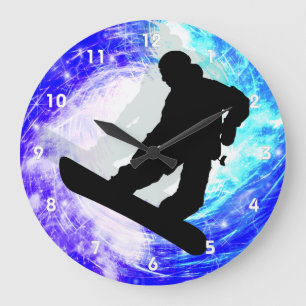 Snowboarder in Whiteout Large Clock