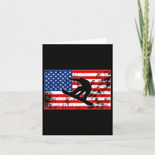 Snowboarder Jumping Usa American Flag Snowboarding Card