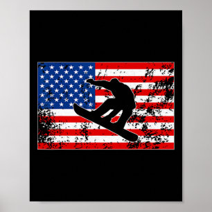 Snowboarder Jumping Usa American Flag Snowboarding Poster