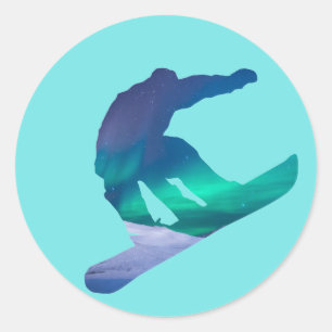 Snowboarder Northern Lights Silhouette Stickers