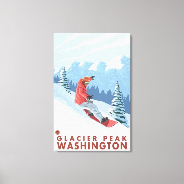 Snowboarder Scene - Glacier Peak, Washington Canvas Print (Front)