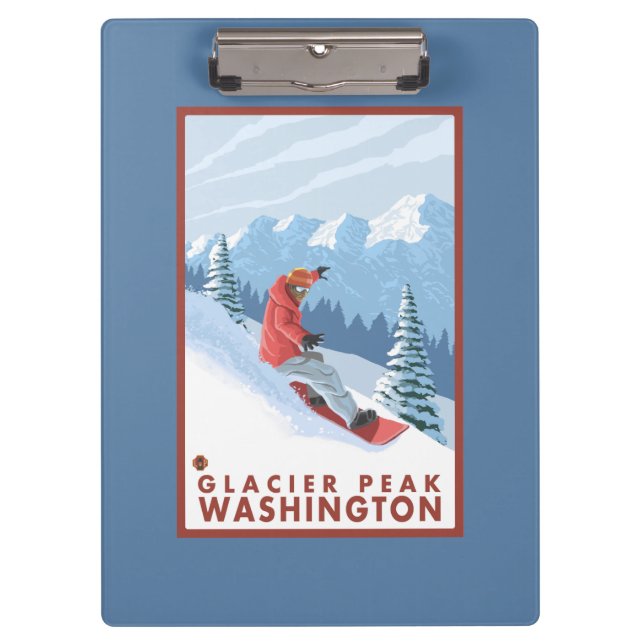 Snowboarder Scene - Glacier Peak, Washington Clipboard (Front)