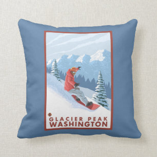 Snowboarder Scene - Glacier Peak, Washington Cushion