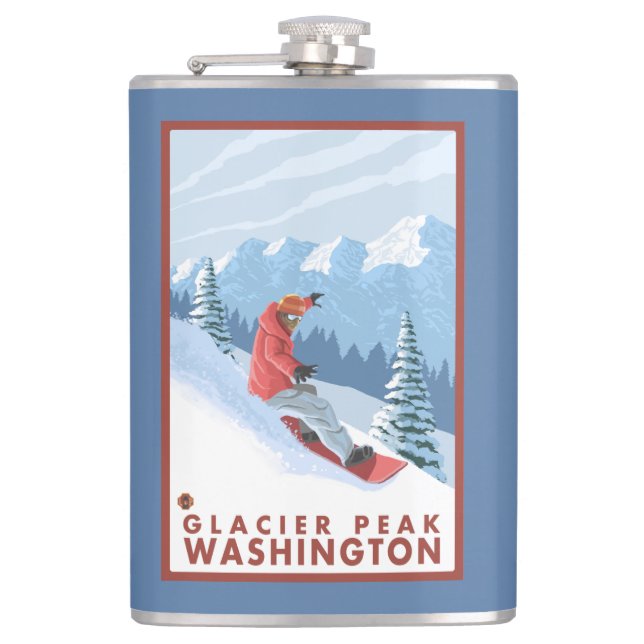 Snowboarder Scene - Glacier Peak, Washington Hip Flask (Front)