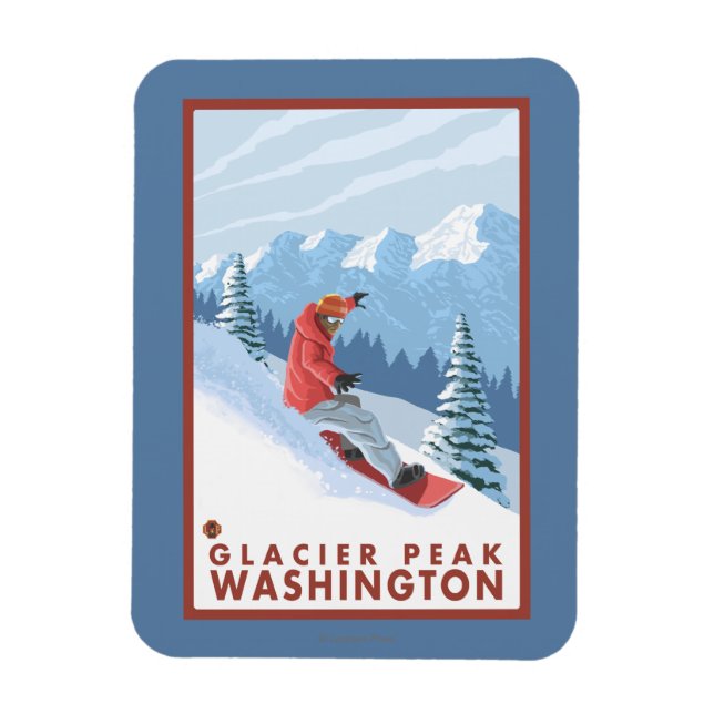 Snowboarder Scene - Glacier Peak, Washington Magnet (Vertical)