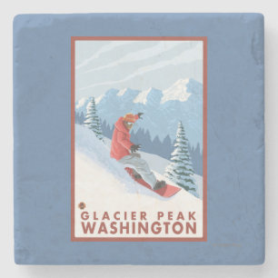 Snowboarder Scene - Glacier Peak, Washington Stone Coaster