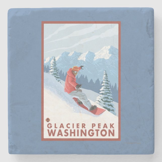 Snowboarder Scene - Glacier Peak, Washington Stone Coaster (Front)