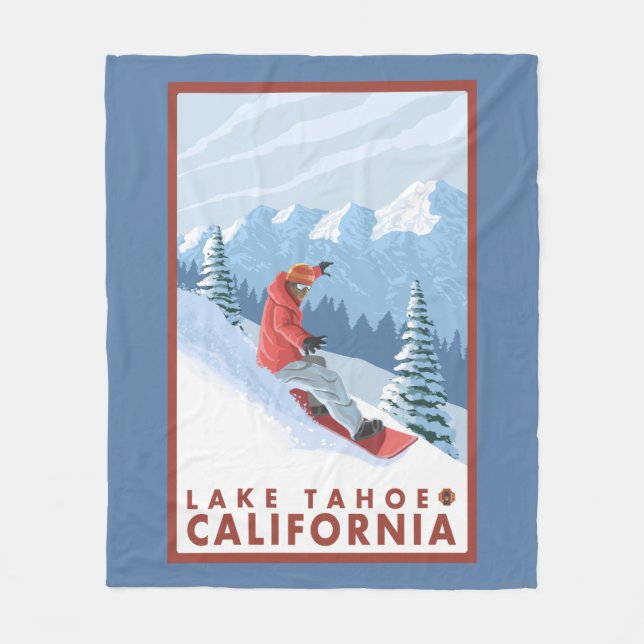 Snowboarder Scene - Lake Tahoe, California Fleece Blanket (Front)