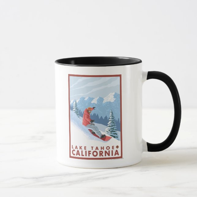 Snowboarder Scene - Lake Tahoe, California Mug (Right)