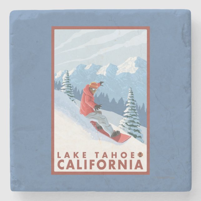 Snowboarder Scene - Lake Tahoe, California Stone Coaster (Front)