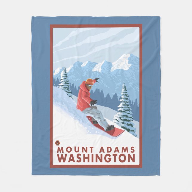 Snowboarder Scene - Mount Adams, Washington Fleece Blanket (Front)