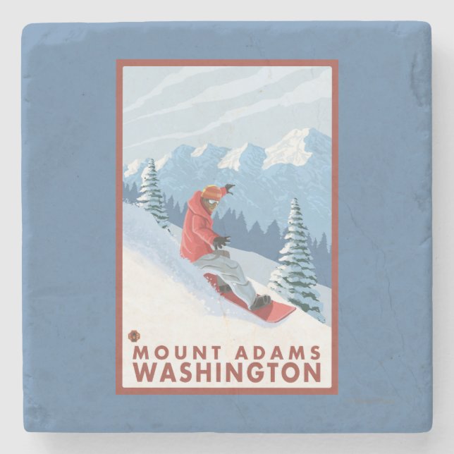 Snowboarder Scene - Mount Adams, Washington Stone Coaster (Front)