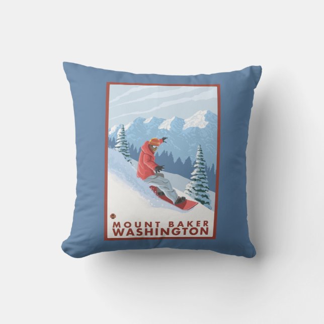 Snowboarder Scene - Mount Baker, Washington Cushion (Front)
