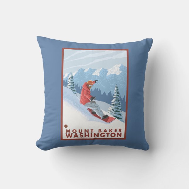 Snowboarder Scene - Mount Baker, Washington Cushion (Front)