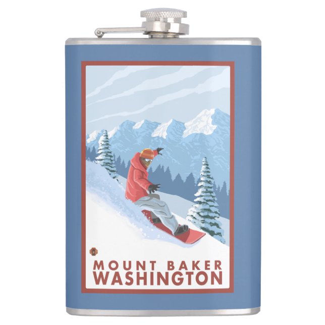 Snowboarder Scene - Mount Baker, Washington Hip Flask (Front)