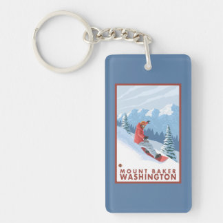 Snowboarder Scene - Mount Baker, Washington Key Ring