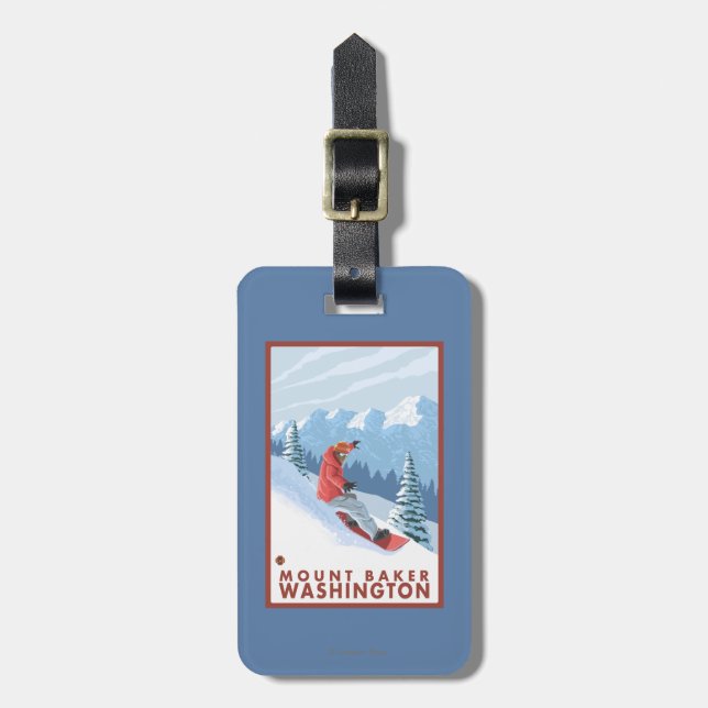 Snowboarder Scene - Mount Baker, Washington Luggage Tag (Front Vertical)