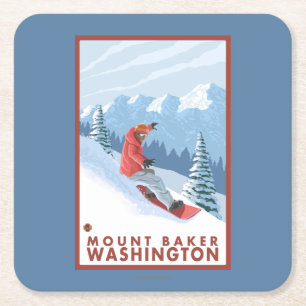 Snowboarder Scene - Mount Baker, Washington Square Paper Coaster