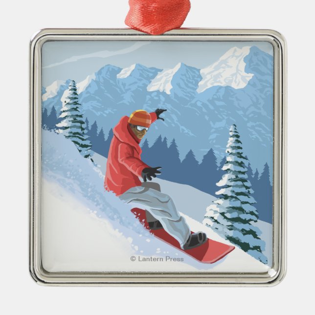 Snowboarder Scene - The Rockies Metal Tree Decoration (Front)