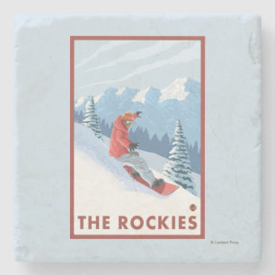 Snowboarder Scene - The Rockies Stone Coaster