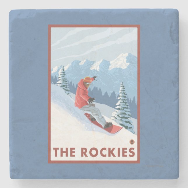 Snowboarder Scene - The Rockies Stone Coaster (Front)