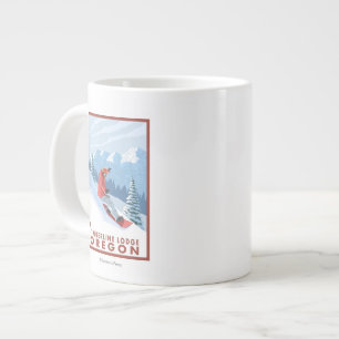 Snowboarder Scene - Timberline Lodge, Oregon Large Coffee Mug