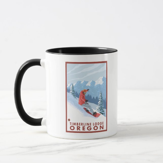 Snowboarder Scene - Timberline Lodge, Oregon Mug (Left)