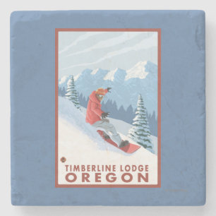 Snowboarder Scene - Timberline Lodge, Oregon Stone Coaster