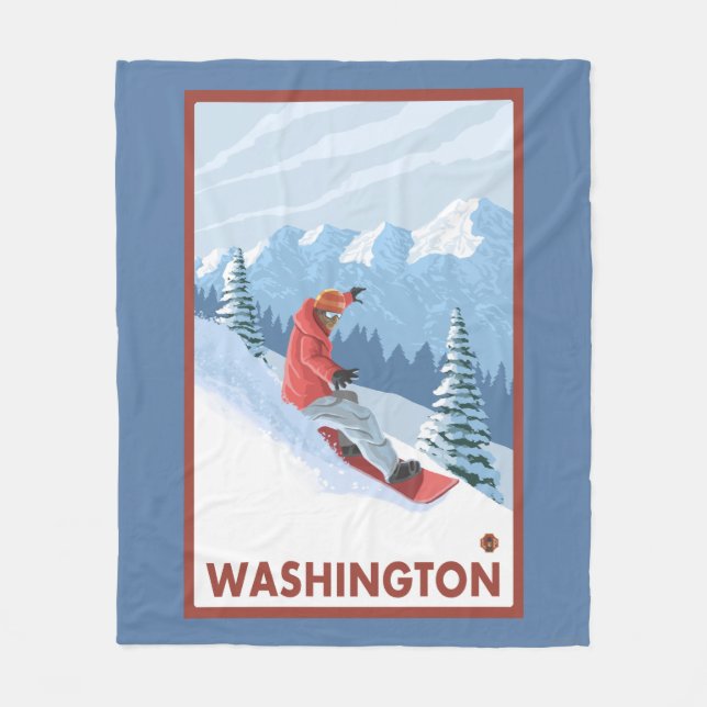 Snowboarder Scene - Washington Fleece Blanket (Front)