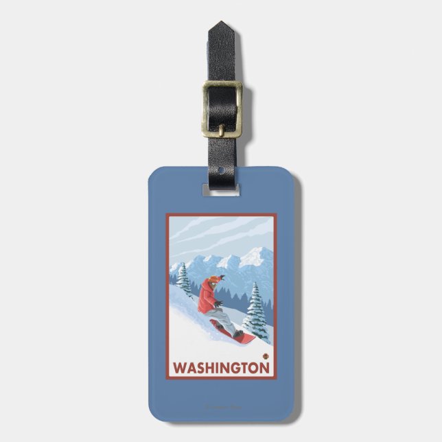 Snowboarder Scene - Washington Luggage Tag (Front Vertical)