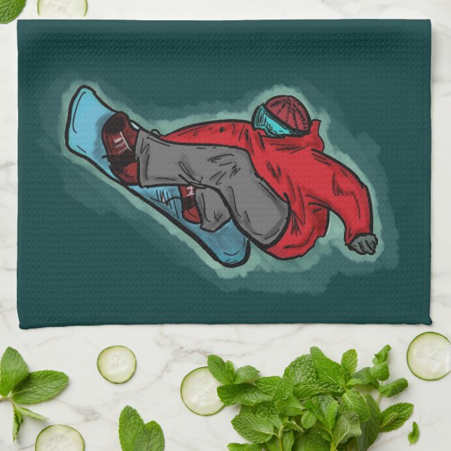 Snowboarder shred kitchen towel (Folded)