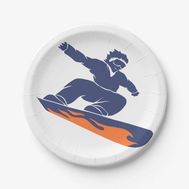Snowboarder silhouette - Choose background color Paper Plate (Front)