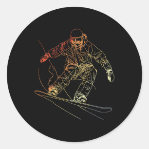 Snowboarder Sketch Vintage Alpine Snowboarding Classic Round Sticker