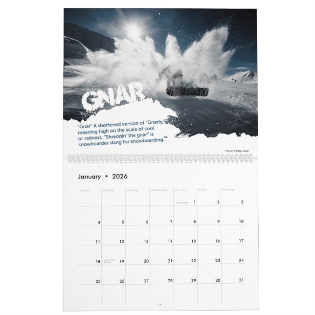 Snowboarder Slang Calendar (Jan 2026)