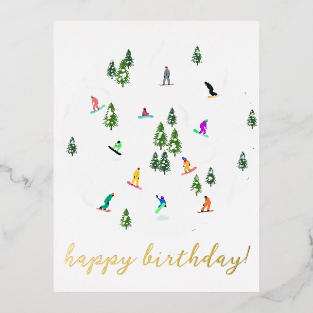  Snowboarder Snowboarding Illustration Birthday  Foil Holiday Postcard (Front)