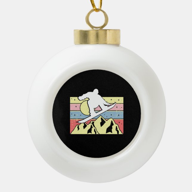 Snowboarder Snowboarding Snowboard Retro Ceramic Ball Christmas Ornament (Front)