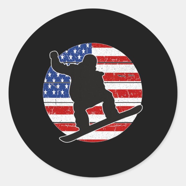 Snowboarder Snowboarding Snowboard Usa Flag Americ Classic Round Sticker (Front)