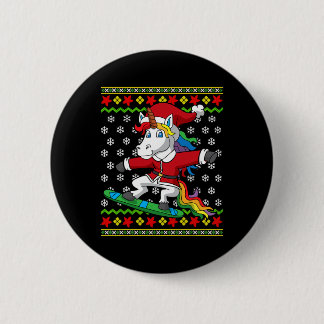 Snowboarder Unicorn Santa Snowboarding Christmas S 6 Cm Round Badge