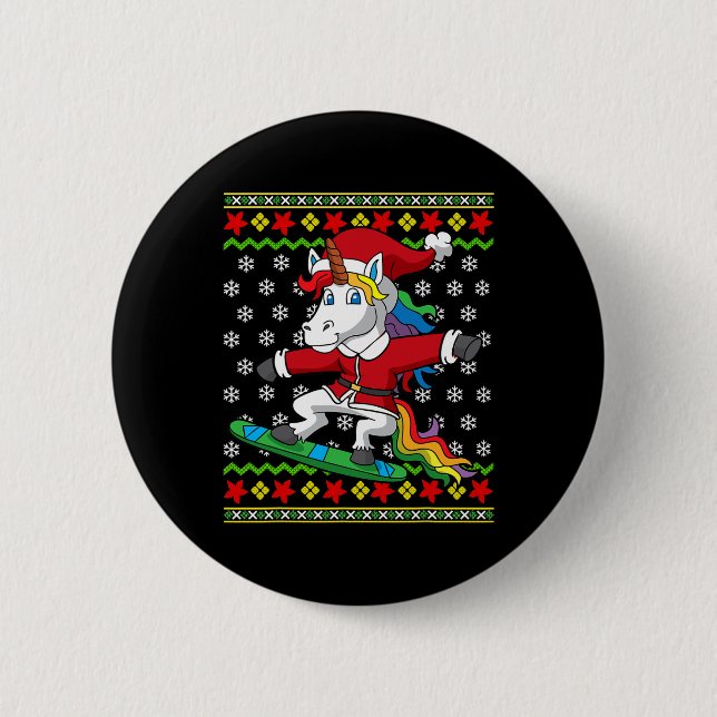 Snowboarder Unicorn Santa Snowboarding Christmas S 6 Cm Round Badge (Front)