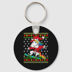 Snowboarder Unicorn Santa Snowboarding Christmas S Key Ring