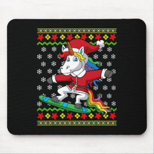 Snowboarder Unicorn Santa Snowboarding Christmas S Mouse Mat
