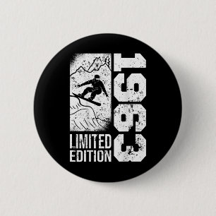 Snowboarder Vintage 1963 Birthday Snowboarding Sno 6 Cm Round Badge